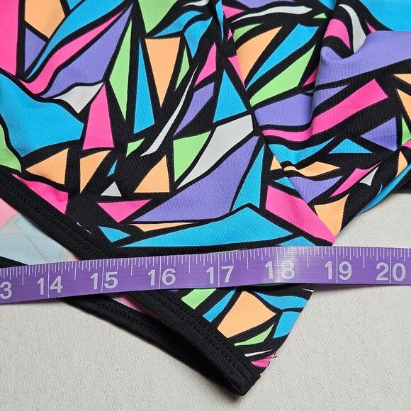 Rolita Couture Bold Colorful Neon Stained Glass Print Festival Buckle Crop Top - Picture 11 of 14